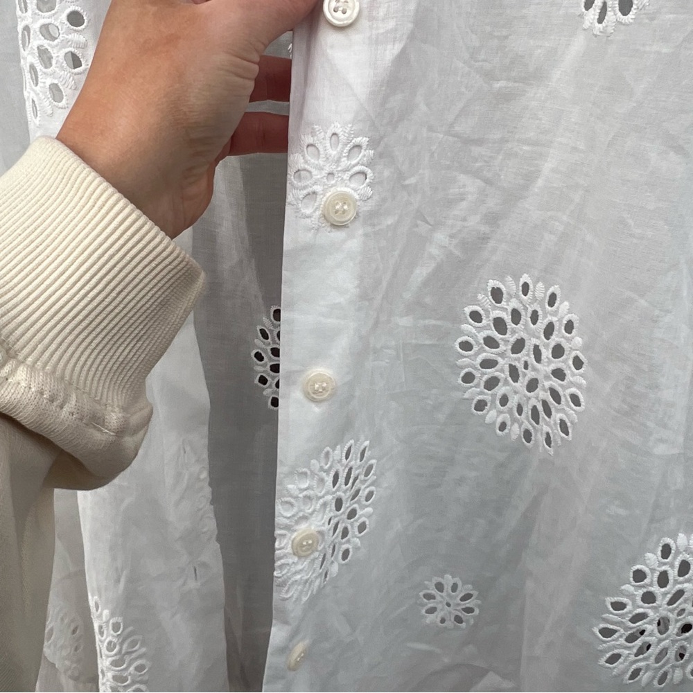 Zara White Perforated Button Down Collared Shirt … - image 2